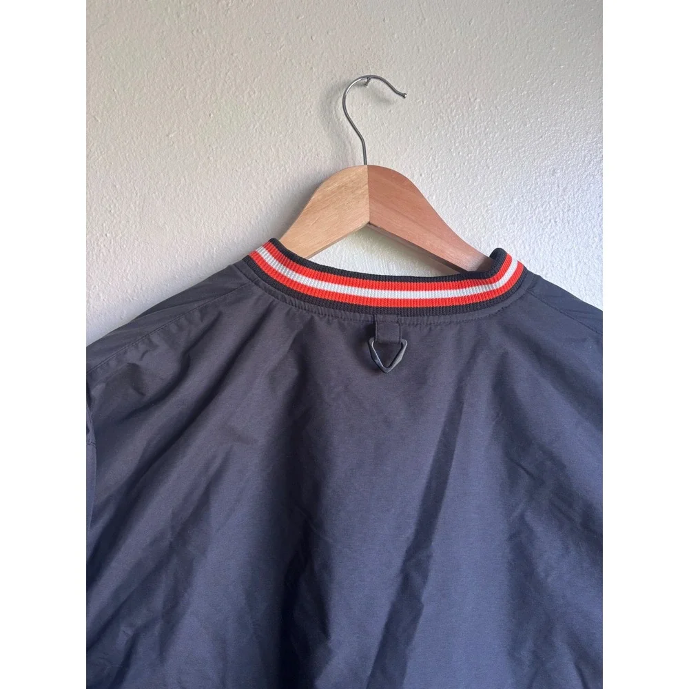 VTG Holloway Mens Small Black Red V-Neck Windbreaker Pullover Side Zip Jacket